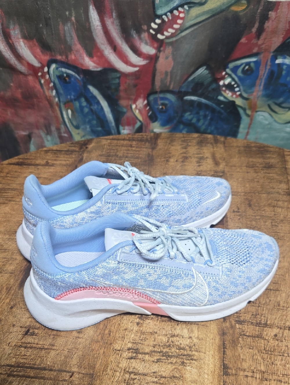 Nike Women’s Light Blue and Pink Knit Running Shoes Superrep